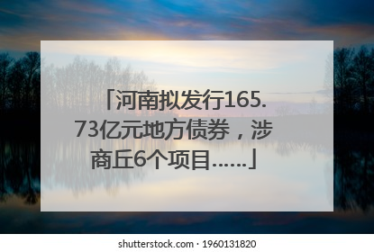 河南拟发行165.73亿元地方债券，涉商丘6个项目……